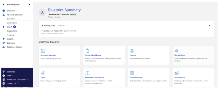 Screenshot of the blueprint summary screen