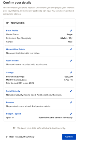 Screenshot of the confirm your details page